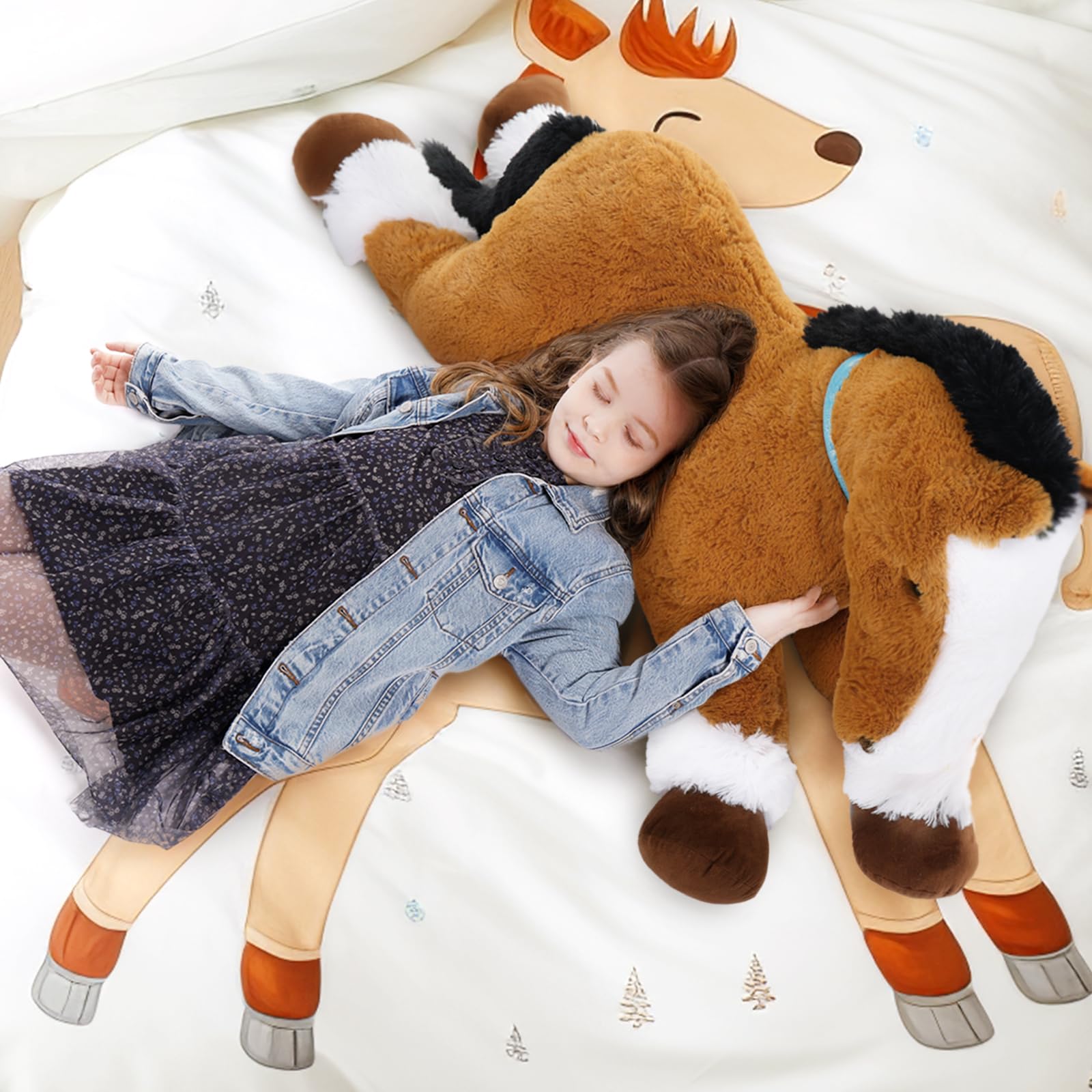 KERTA 4 Feet Darkbrown Horse Stuffed Animals, 47Inches Realistic Stuffed Pony Plush Toys for Ridding, Hugging Soft Horse Plush Body Pillow Christmas Birthday Gift for Boys Girls 8