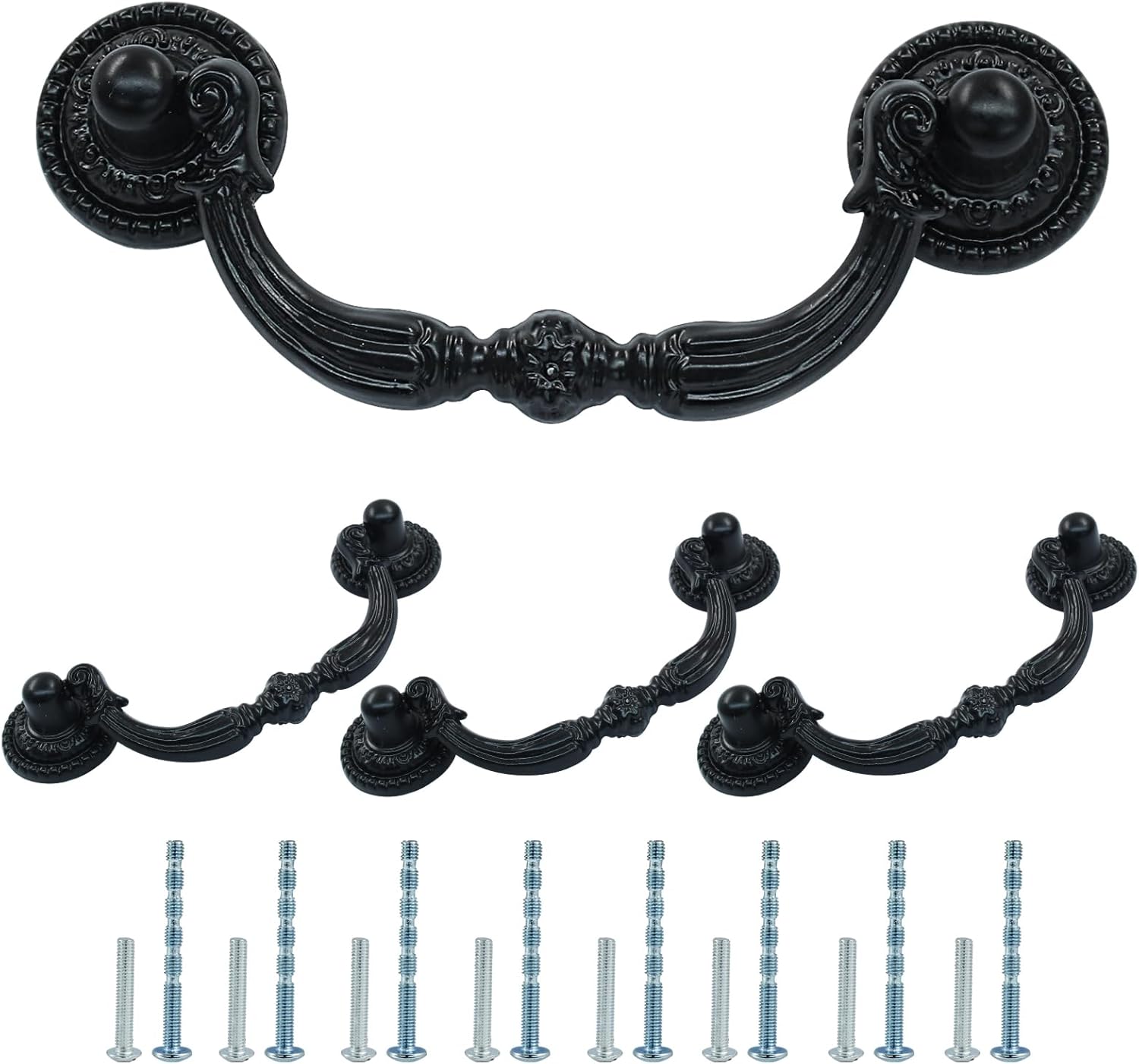 4Pcs 2.75 Inch Hole Spacing Vintage Bail Pull Handles, Antique Cabinet Pulls Black Hardware for Cabinets, Furniture, Drawers with Mounting Screws.