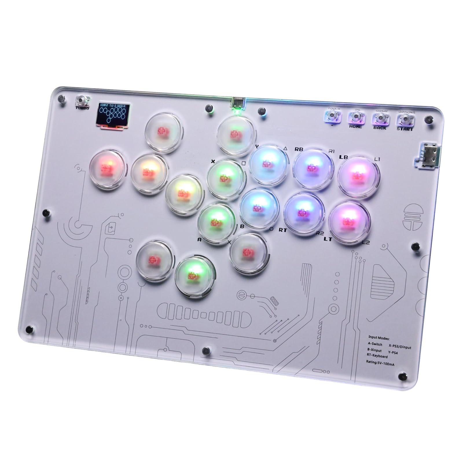 CHANGYUE Teclado de lucha de 16 teclas, arcade mini acrílico, compatible con PC, PS3, PS4, PS5, NS, Steam