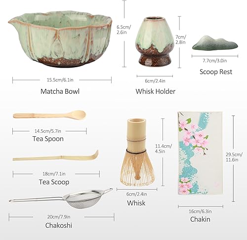 Miniatura 6 de Juego de batidor de matcha, juego de matcha con cuenco y soporte de Chasen y Chasen, kit de 8 piezas de regalo para amantes del matcha, familia,