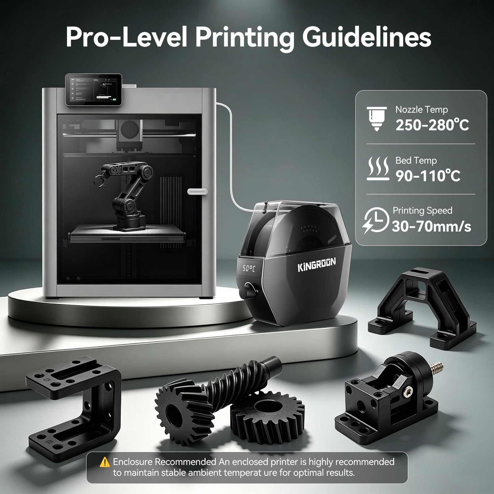 Kingroon Filamento de nailon para impresora 3D, precisión dimensional +/- 0,03 mm, carrete de 1 kg (1 kg), 1,75 mm, color negro