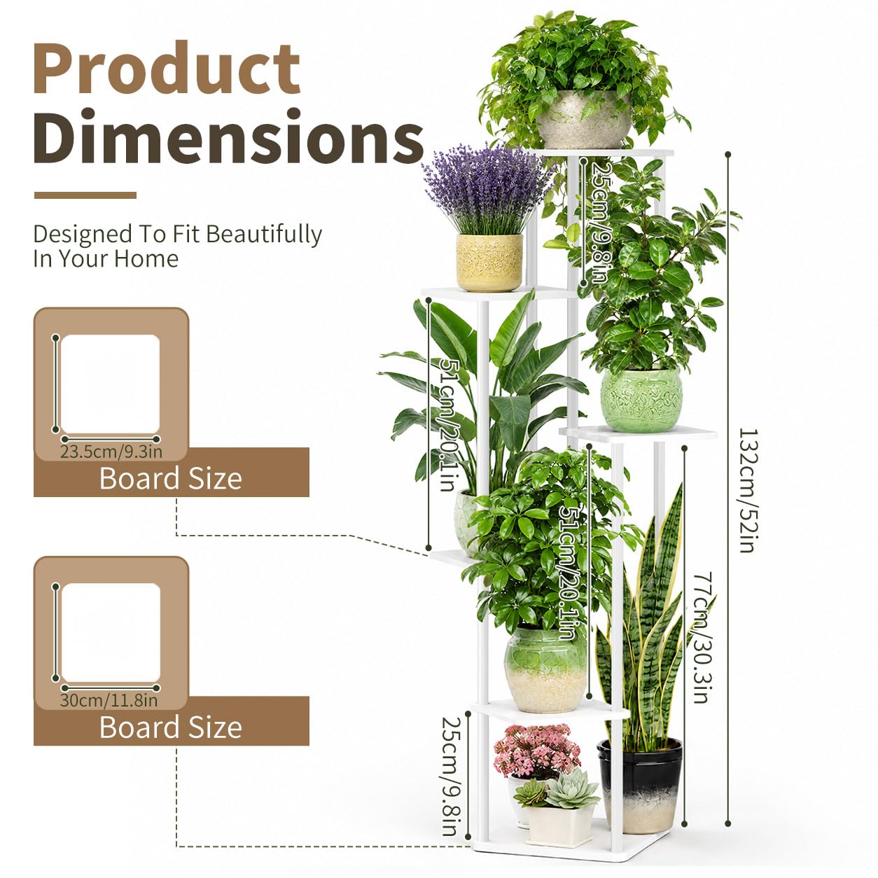 Support pour plantes d'intérieur et d'extérieur pour plusieurs plantes, support multifonction pour plantes, convient pour le salon, la salle de bain, le balcon (6 niveaux, blanc)