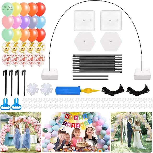 Eirdary Balloon Arch Stand with 100 Pcs Balloons,10 Ft Adjustable Balloon Arch Kit for Wedding Birthday Party Decorations