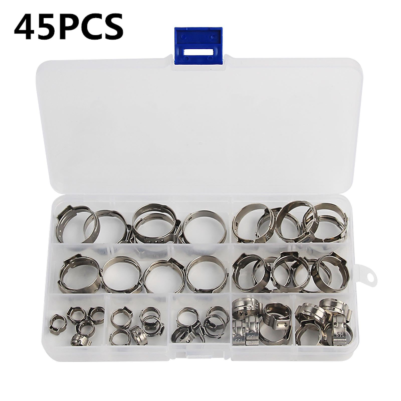 Abrazaderas de manguera de una sola oreja, sin escalonamiento, de acero inoxidable 304, de 5,8 a 23,5 mm (45 unidades con alicate), 45/80 unidades