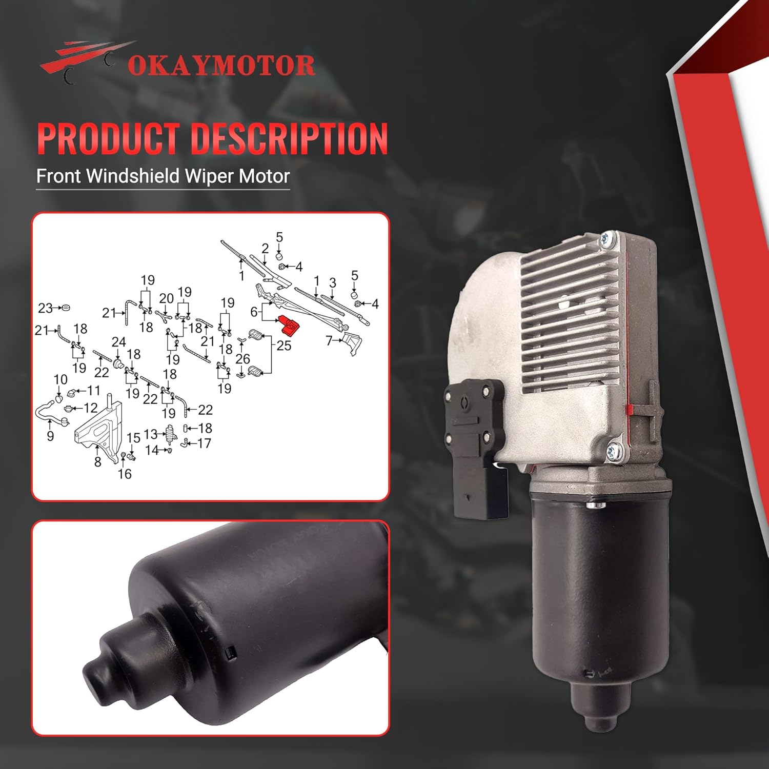 OKAY MOTOR Front Windshield Wiper Motor for 2007-2015 Audi Q7 3.0L 4.2L 4L1910113 4L1955119A
