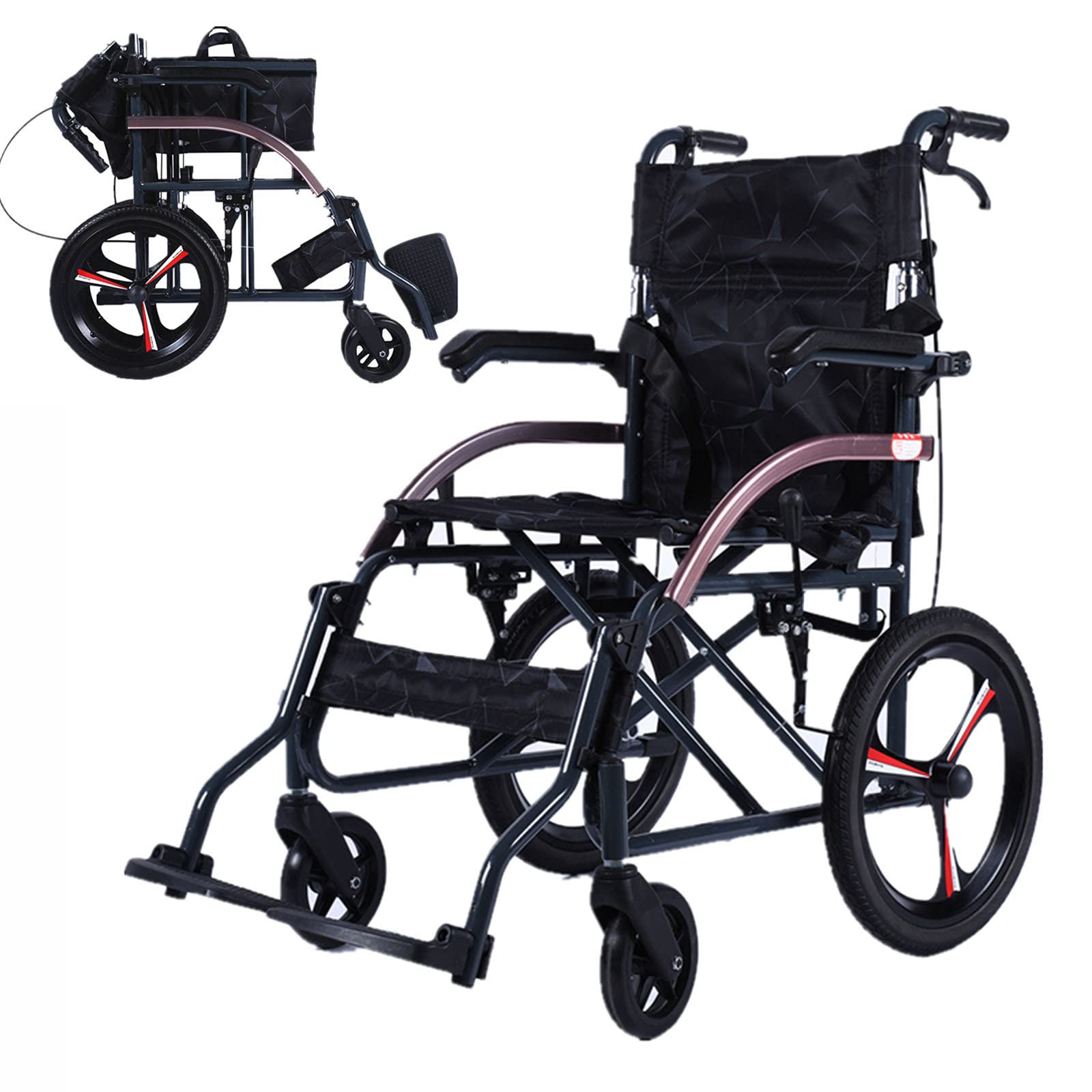 Silla de Ruedas Manual Ultraligera ergonómica, Silla de Ruedas Manual Plegable de Aluminio para discapacitados