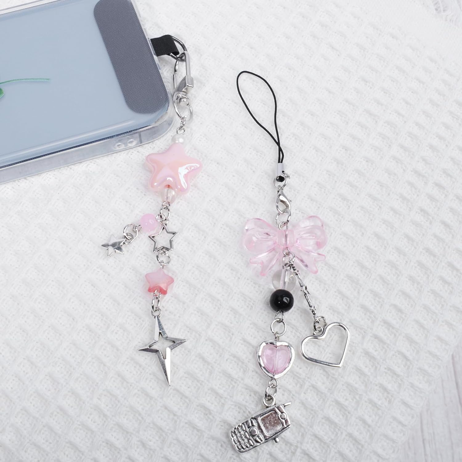 1-4PCS Cute Phone Charms Aesthetic Y2K CellPhone Charms Strap Pink Strawberry Butterfly Star Phone Charm Y2K Accessories Keychain for Backpack, Digital Cameras, Kindles, Air Pods - Image 2