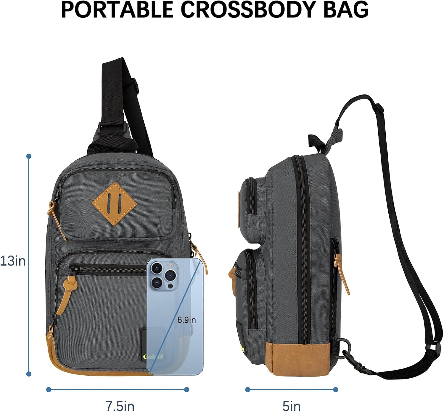 Goloni Sling Bag for Men Women, Crossbody Shoulder Bag with Multiple Pockets, Lightweight Casual Daypack for Travel
