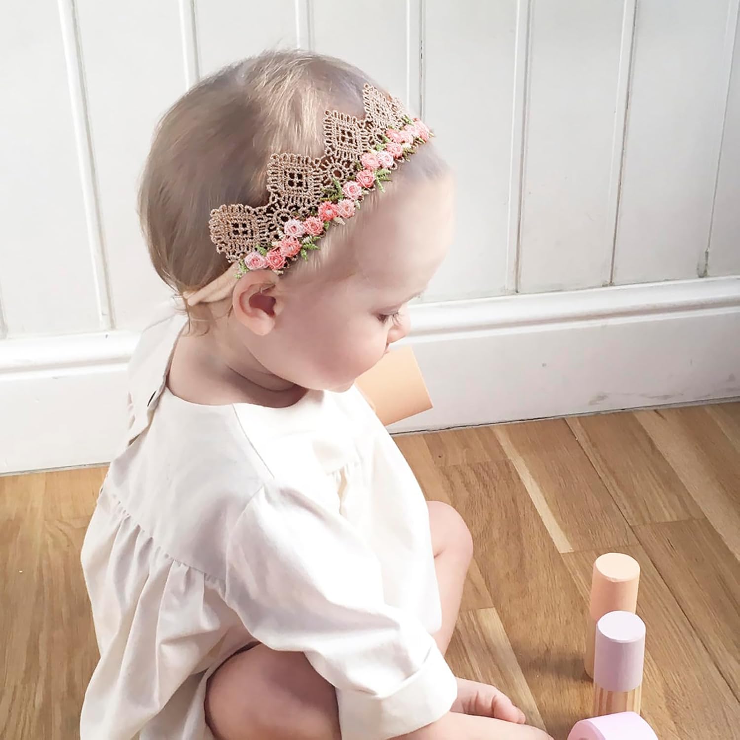 Baby Girl Flower Hair Bows Nylon Headbands, 6PCS Stretchy Soft Floral Hairbands Crown, Handmade Hair Accessories for Newborn Infant Toddler - Image 3