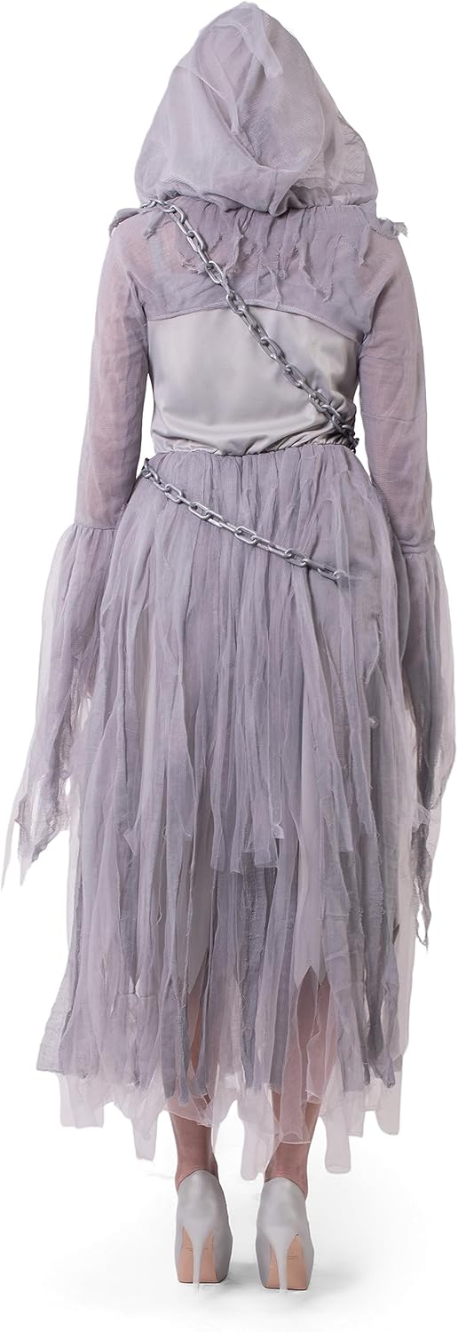 Spooktacular Creations Women Haunting Beauty Dress Ghost Costume with Plastic Chain, Hooded Cape for Adult - Image 3