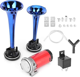 KIMISS 12V 178dB Air Horn Loud Sound Double Trumpet with Air Compressor for Car, Motorcycle, Boat, Truck (Blue), Popular