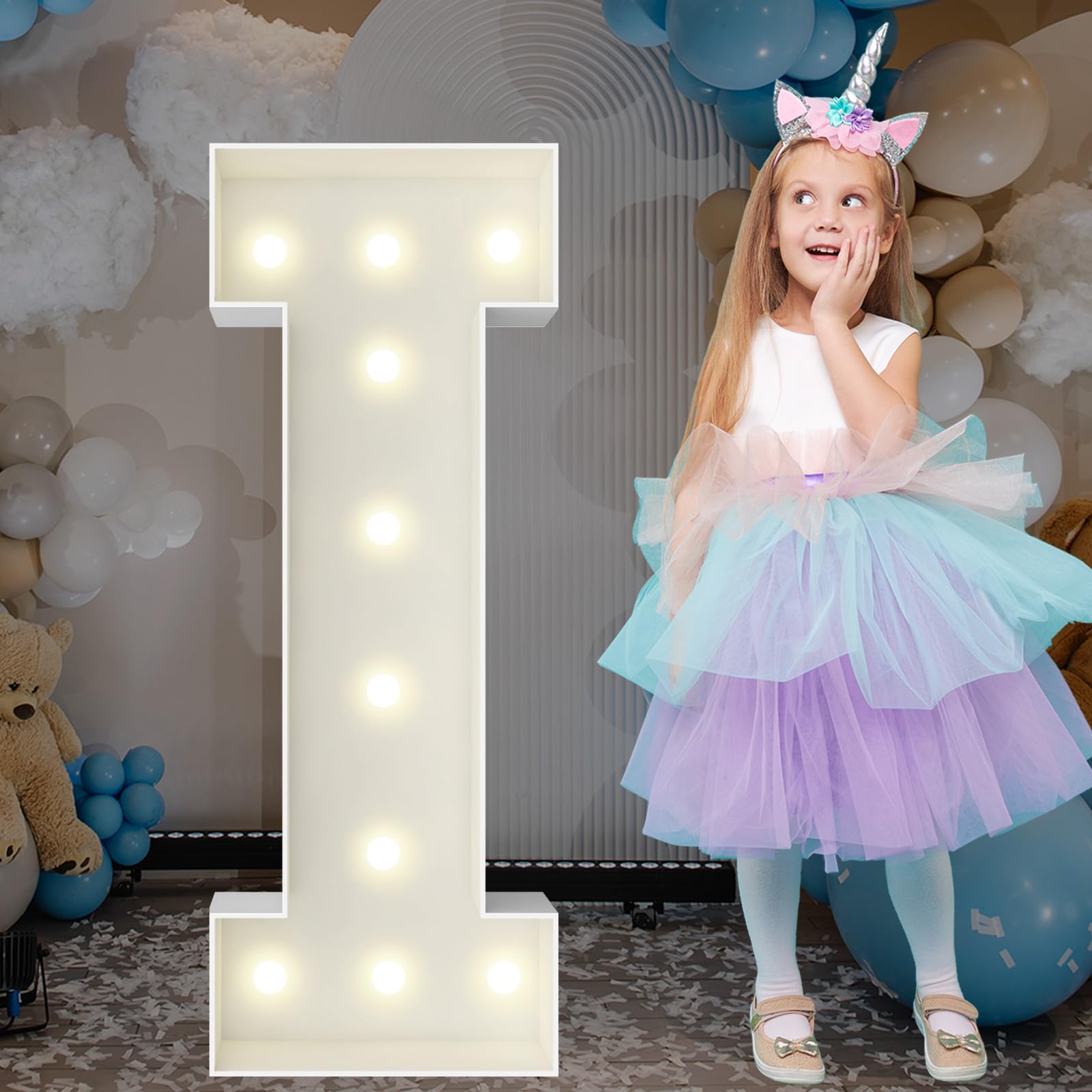 3FT Marquee Light Up Letters, Large Marquee Letters, Pre-cut Foam Board Letter I for Engagement Wedding Decorations Birthday Party Backdrop Decor, Balloon Arch Kit