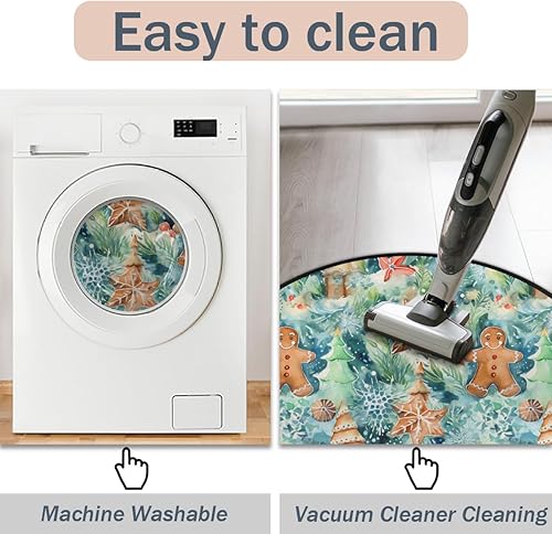 Miniatura 5 de Christmas Gingerbread Snowflakes (03) Round Area Rug 3ft Machine Washable Circular Rugs for Dining Room Table Bedroom Playroom Throw Rugs for Dog