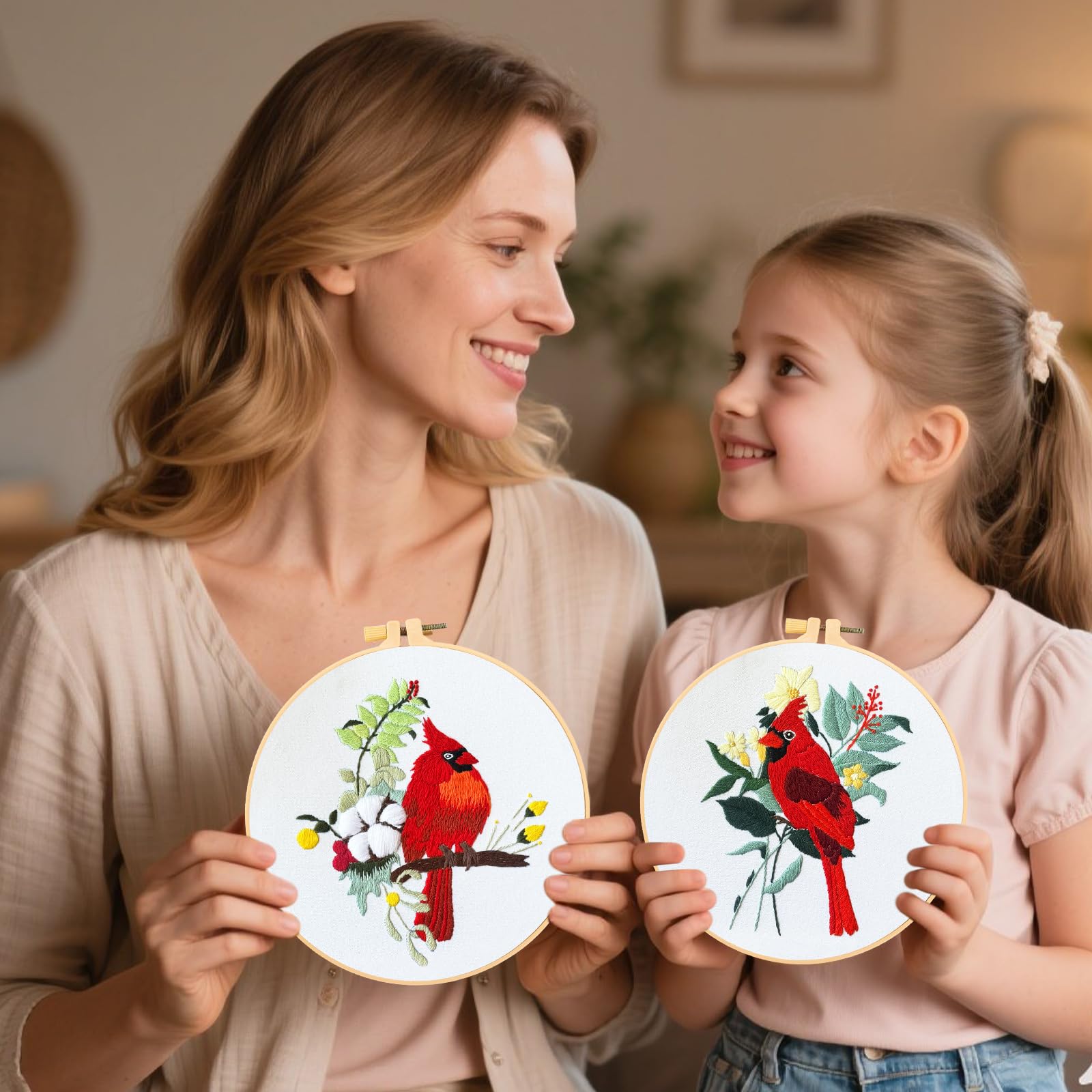 Kit Broderie Débutant Opatiny - 3 Motifs, Cerceau 20 Cm, Fils Et Aiguilles - DIY Point De Croix - Pour Adultes Et Enfants - 9