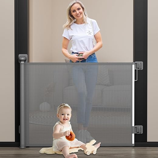 Babepai Baby Gate for Stairs , Punch Free Retractable Baby Gates Extends to 54" Wide 34" Tall, Reractable Dog Gate for Doorways, Stair Gate for Outdoor, Indoor, Hallways, Deck, Porch