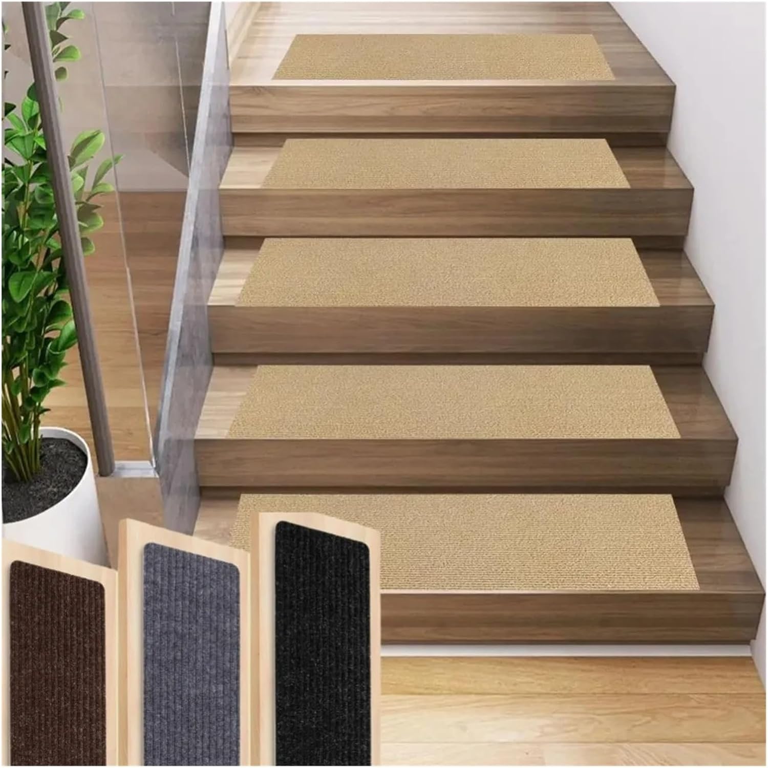 Stair Treads Slip Carpet 1Pc Stair Tread Carpet Mats Self Adhesive Non-Slip Water Absorption Mat Step Rugs Floor Pad Rug 20cmX100cm(Dark Grey)