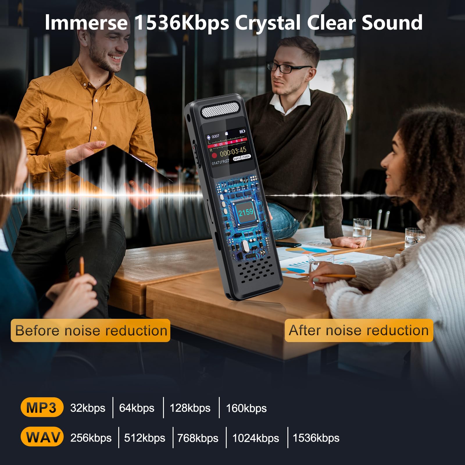 80GB Diktiergerät Digitale mit Spracherkennung, Ponovo Aufnahmegerät 100 Std Kontinuierliche Aufnahme 1536Kbps HD Voice Recorder mit Mikrofon, 1100 mAh Diktiergeräte Mini für Interview Meeting