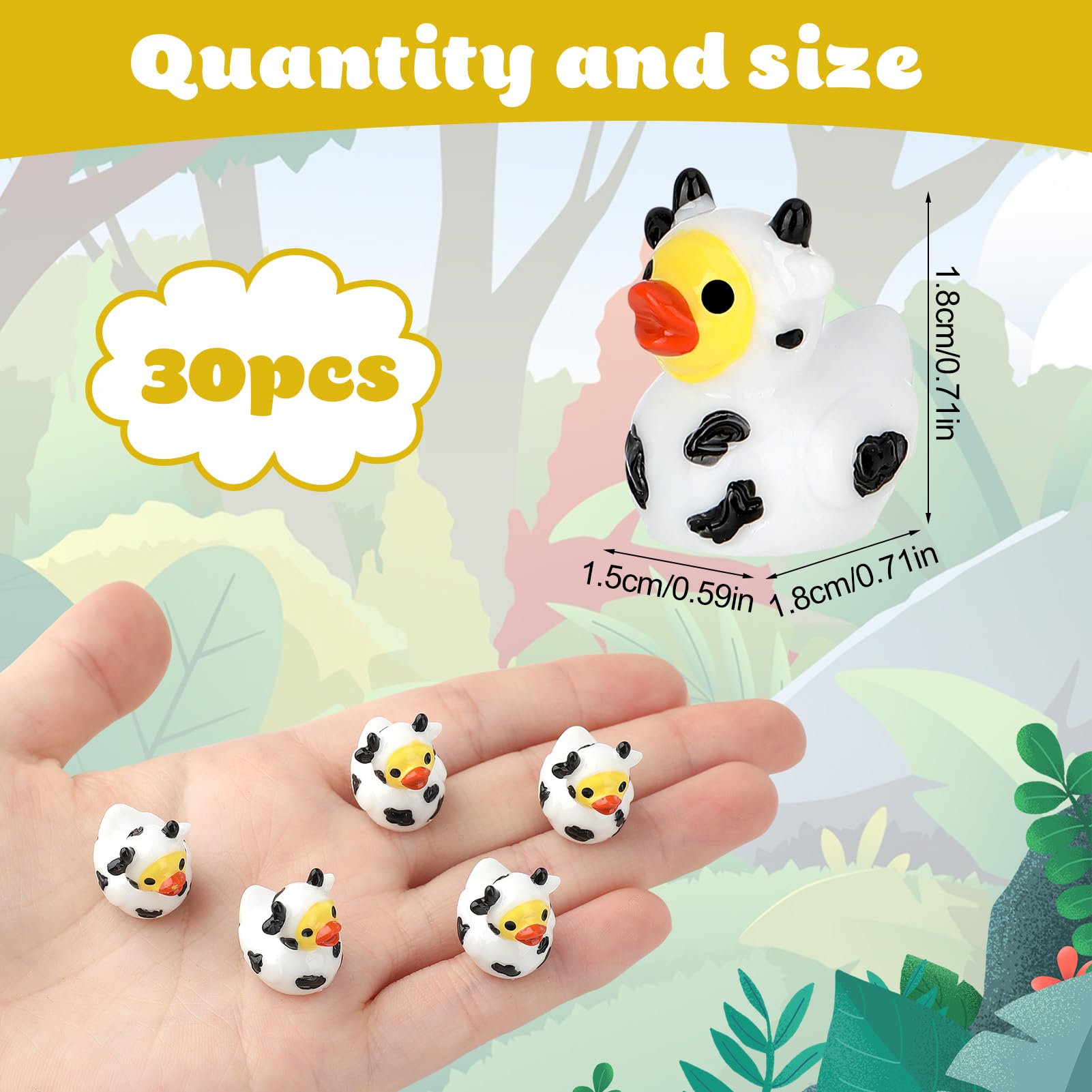 GGSTDDUP 30 Pcs Cow Ducks, Mini Cow Resin Ducks Bulk, Cute Cow Print Duck, Funny Cow-Printed Resin Duck Figurines for Birthday Party Favors Micro Landscape Decorations