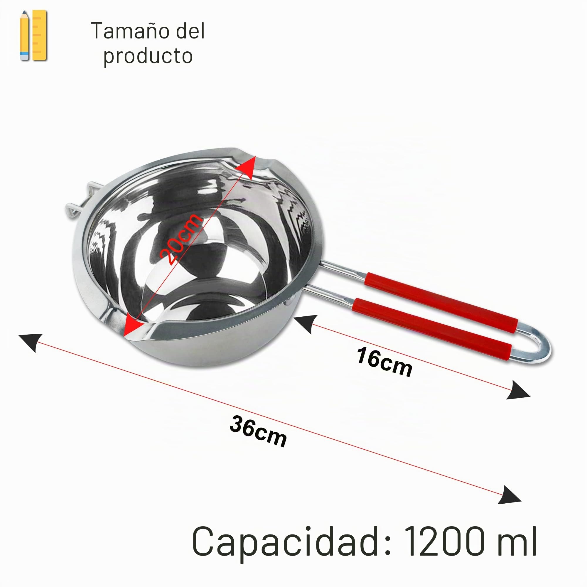 Aslanka Olla de Derretir de Acero Inoxidable, 1200ml Cazo Baño María Cuenco de fusión con asa Cazo Baño María Parte Inferior Plana Crisol de Chocolate Bol para fundir Chocolate o Mantequilla