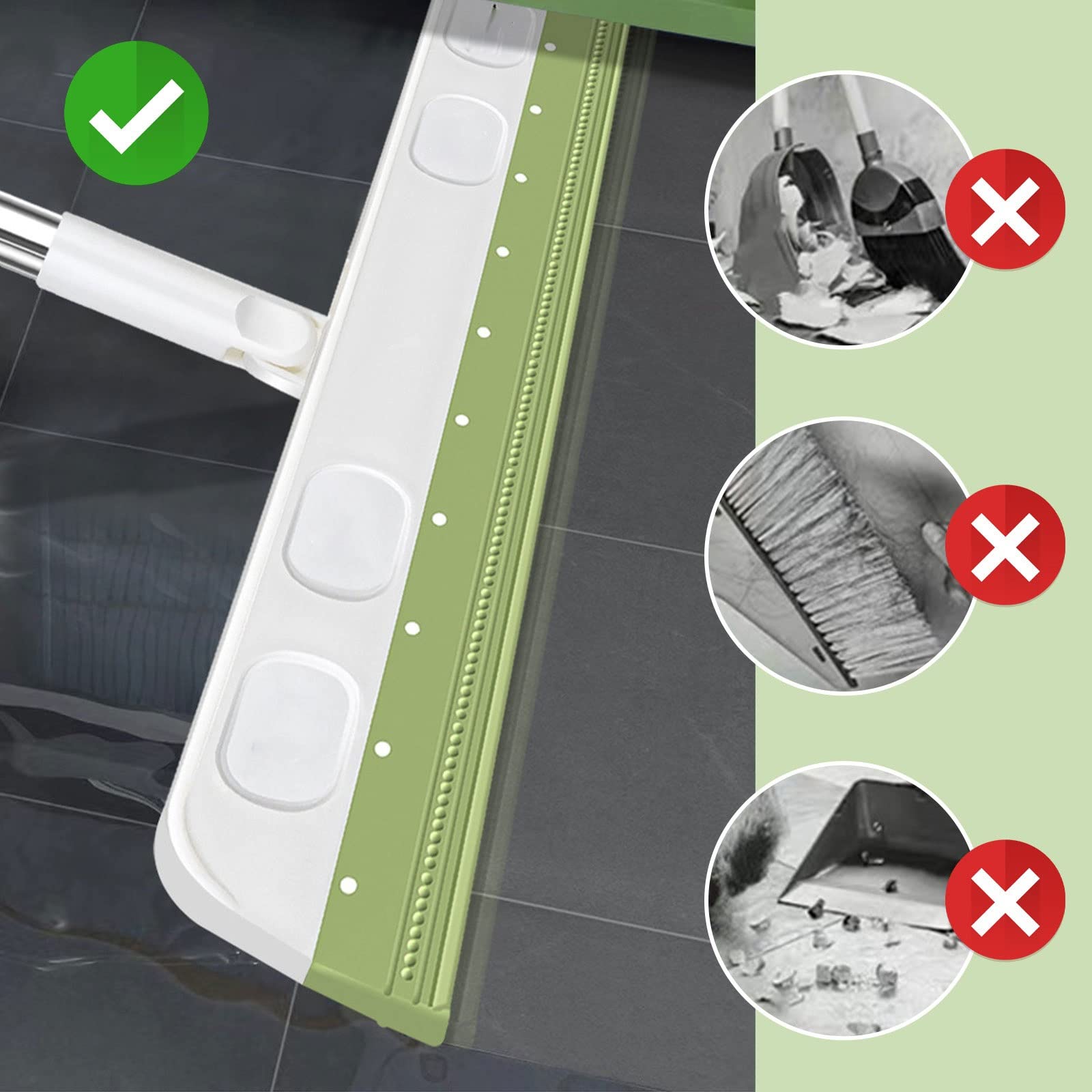 Escoba de mano ajustable con mopa de silicona para limpieza de suelos domésticos y lavado de ventanas