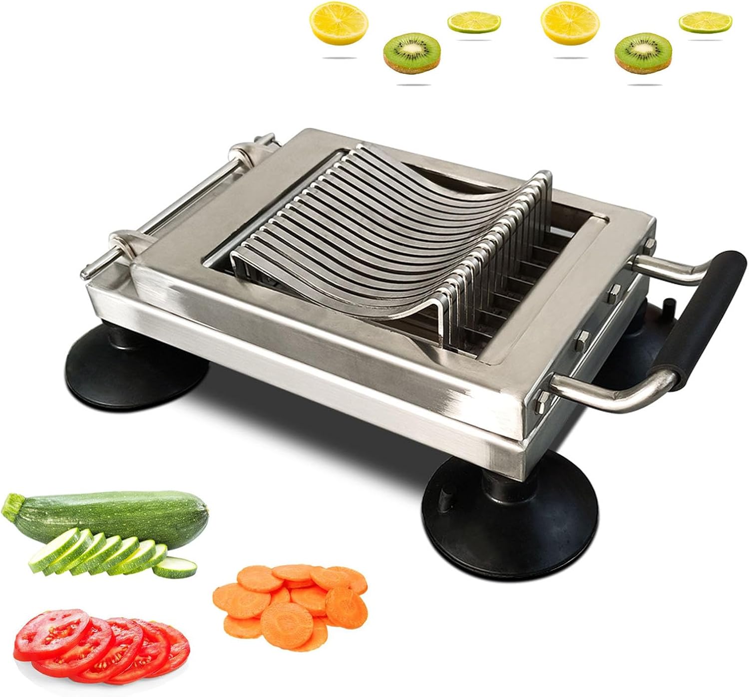 Commercial Vegetable Fruit Slicer Stainless Steel French Fry Cutter Machine Manual Anti Slip Vegetable Chopper Potato Dicer with 4 Suction Cup for Tomato Onion Carrot Cucumber Ham Egg (13mm)