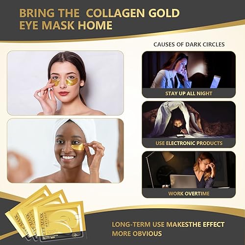 Miniatura 7 de Máscara de ojos de oro de 24 quilates, 30 pares, almohadillas naturales antienvejecimiento para ojos hinchados, ojeras y bolsas de ojos con