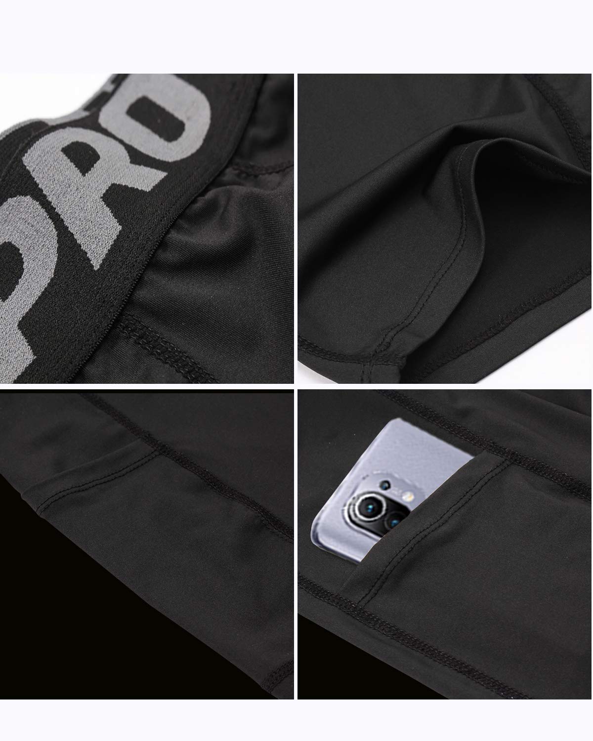 Pack de 3 pantalones cortos de compresión para hombre con bolsillos de capa base para correr, entrenamiento, entrenamiento