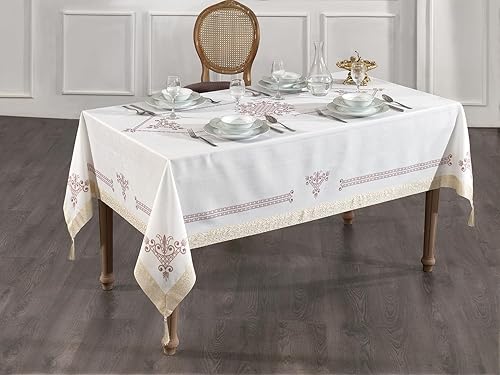 Miniatura 8 de Tulip - Mantel de alta calidad enmarcado con telas doradas de 4 bordes, resistente a las manchas y a la suciedad, mantel impreso diseñado para todos