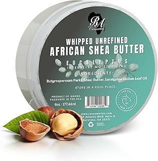 RA COSMETICS - 100% Whipped Unrefined Moisturizing African Shea Butter 6 oz Eucalyptus Ultimate Skin Moisturizer