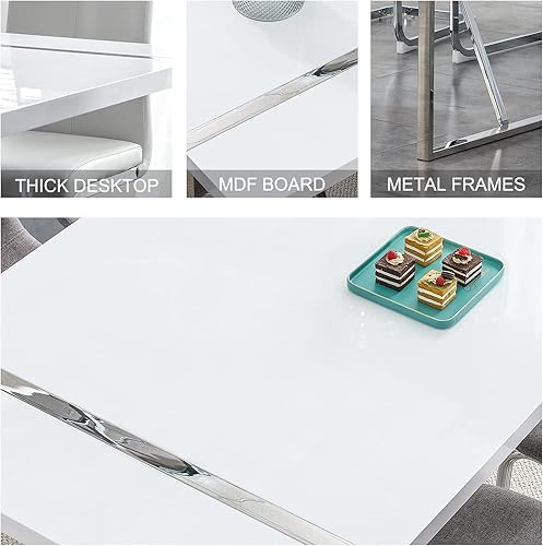Miniatura 3 de Juego de mesa de comedor para 6, mesa de cocina rectangular blanca de MDF y juego de sillas de comedor de cuero de 6, juego de mesa de comedor de 7