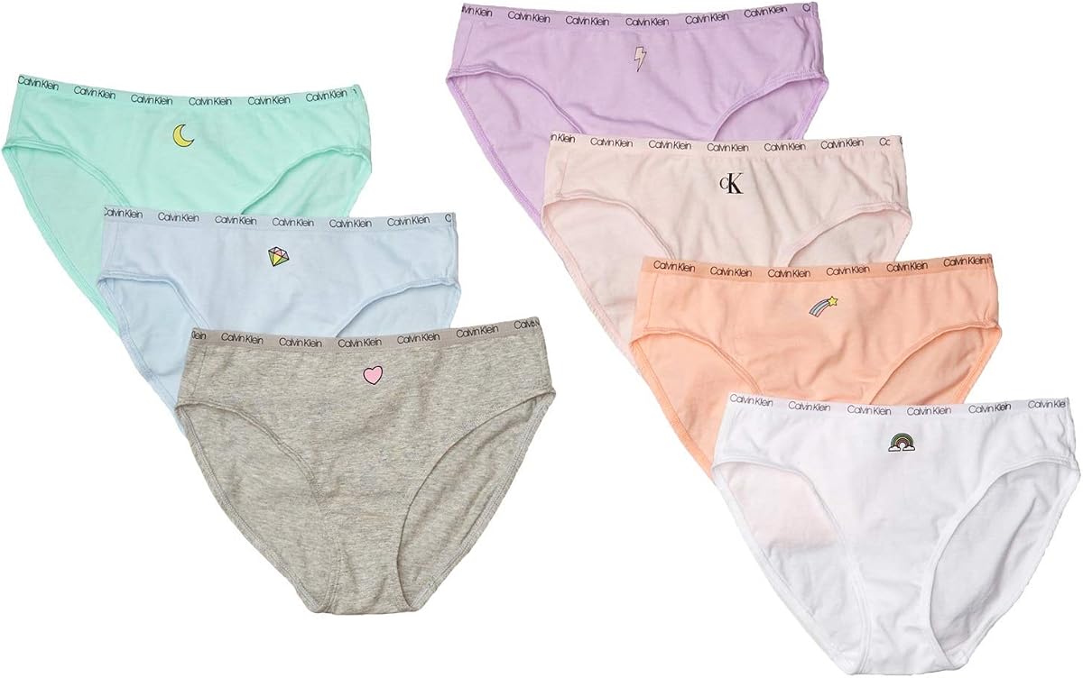 Calvin Klein Kids Ropa interior de bikini de algodón moderna para niñas, paquete de 7