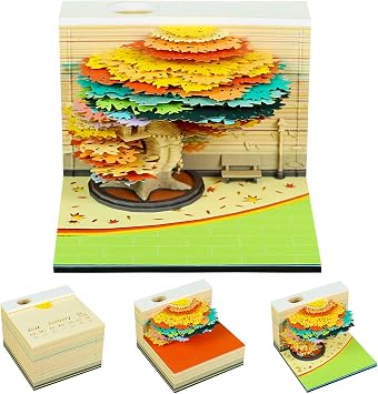 SIWEME 3D Calendar 2026,3D Memo Pad Time Piece Calendar Four Seasons Tree Creative Tear Away Calendar Paper Carving Multi-Color DIY Note,Autumn