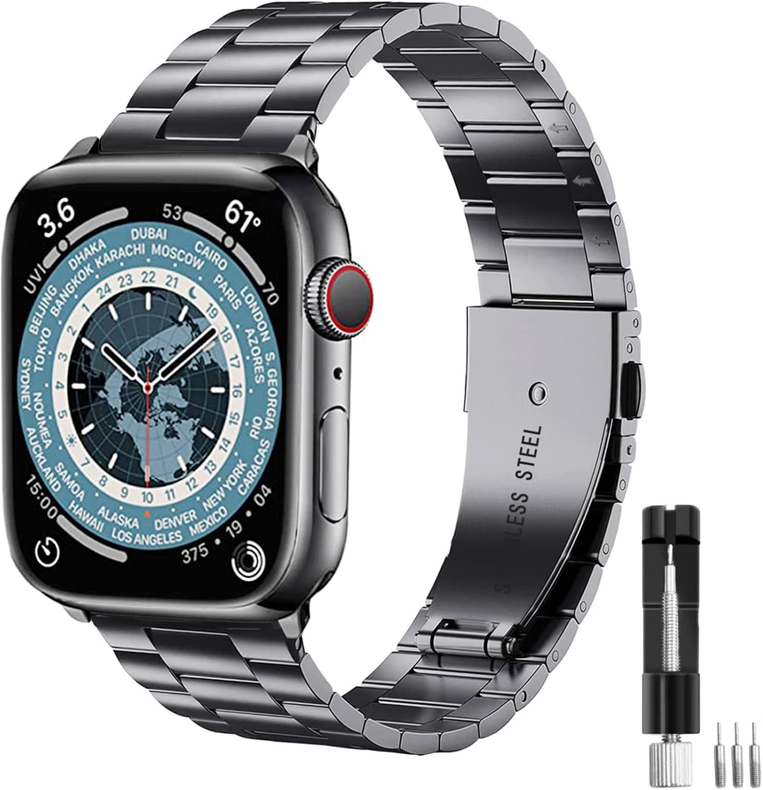 Omter Ultra-Thin Lightweight Band Compatible with Apple Watch,Upgraded Men Metal Stainless Steel Strap Bracelet Wristband Compatible iWatch Series 7/SE/6/5/4 Series 3/2/1