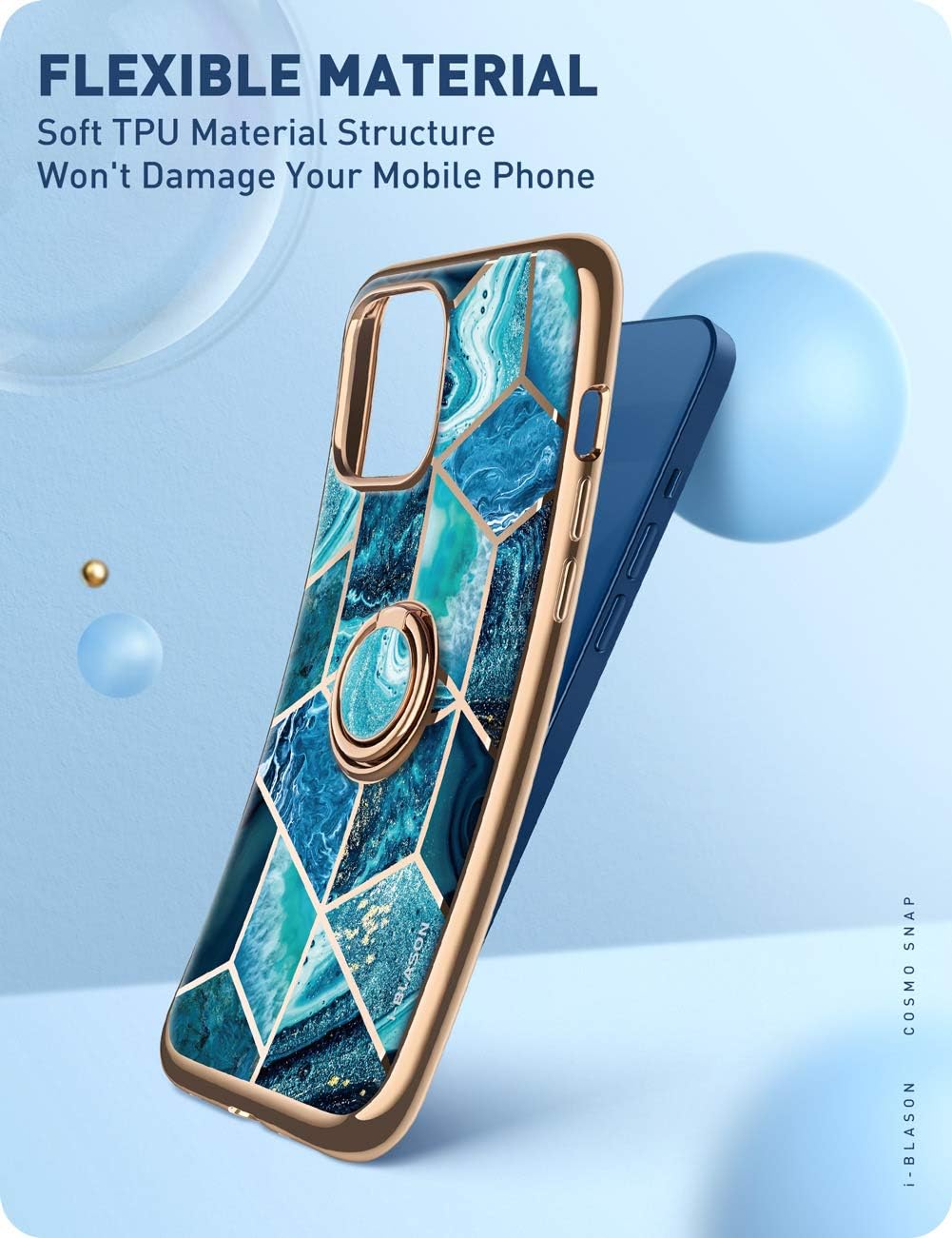 i-Blason Cosmo Snap Case Designed for iPhone 12/iPhone 12 Pro 6.1 Inch (2020 Release), Slim with Built-in 360° Rotatable Ring Holder Kickstand Supports Car Mount (Ocean)