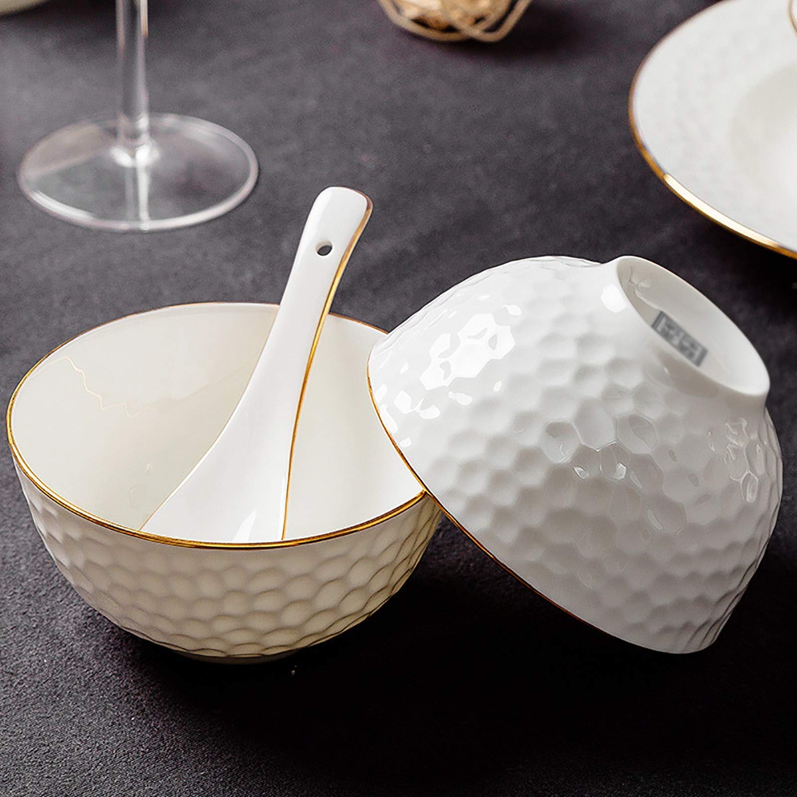 Juego de vajilla de Porcelana Fina, Cuencos y Platos Phnom Penh, Juego de vajilla Dorada Sencilla para Cocina y Restaurante.
