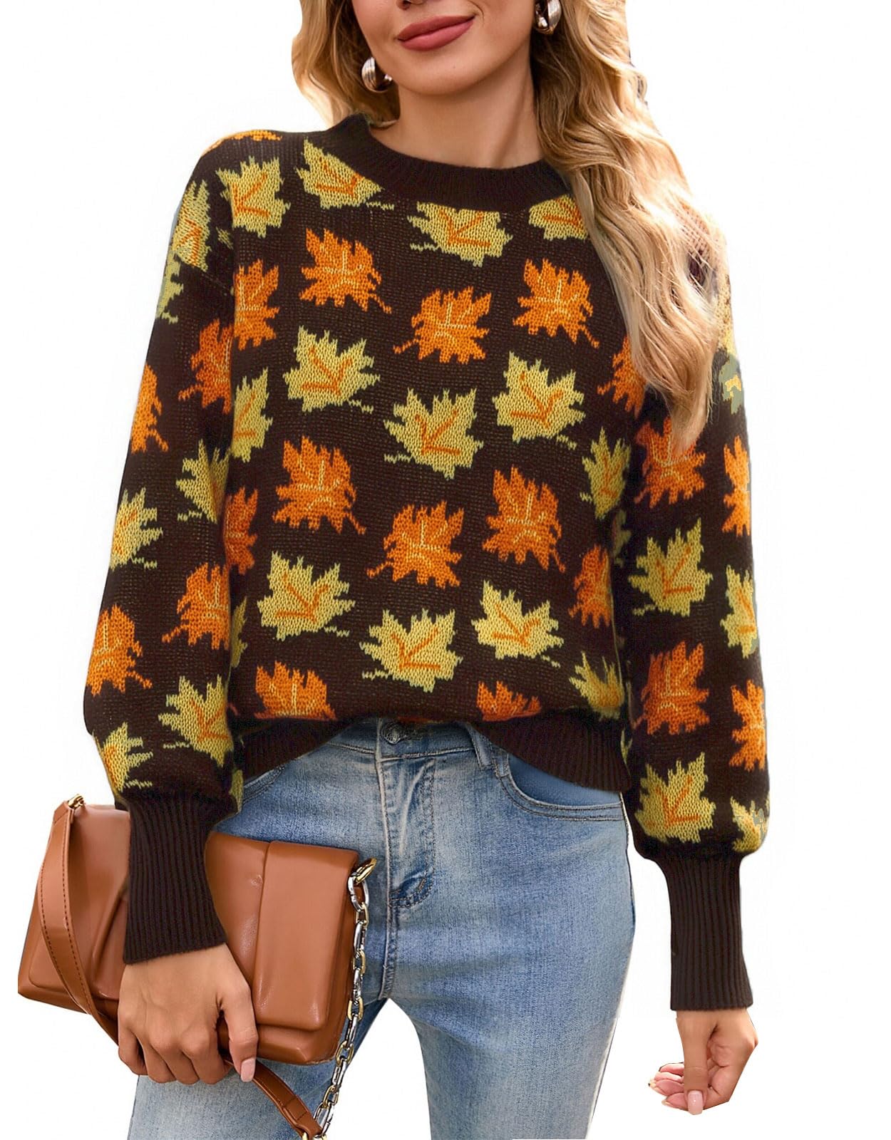 Alsol Lamesa Womens 2026 Fall Winter Mock Neck Long Sleeve Cute Heart Pattern Loose Knit Pullover Sweaters