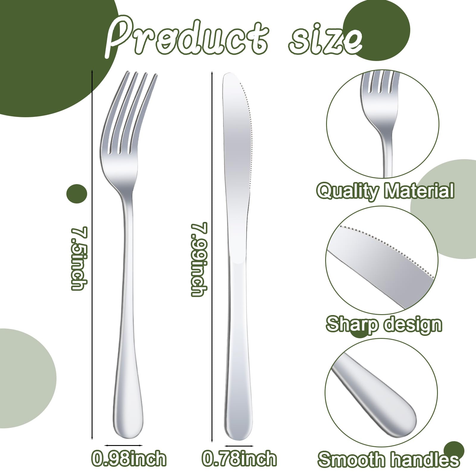 Juego de 24 cubiertos de acero inoxidable, tenedores y cuchillos, juego de cubiertos plateados, juego de cubiertos a granel para cocina, restaurante, hogar (8.1 x 1 pulgada, 8 x 0.8 pulgadas)