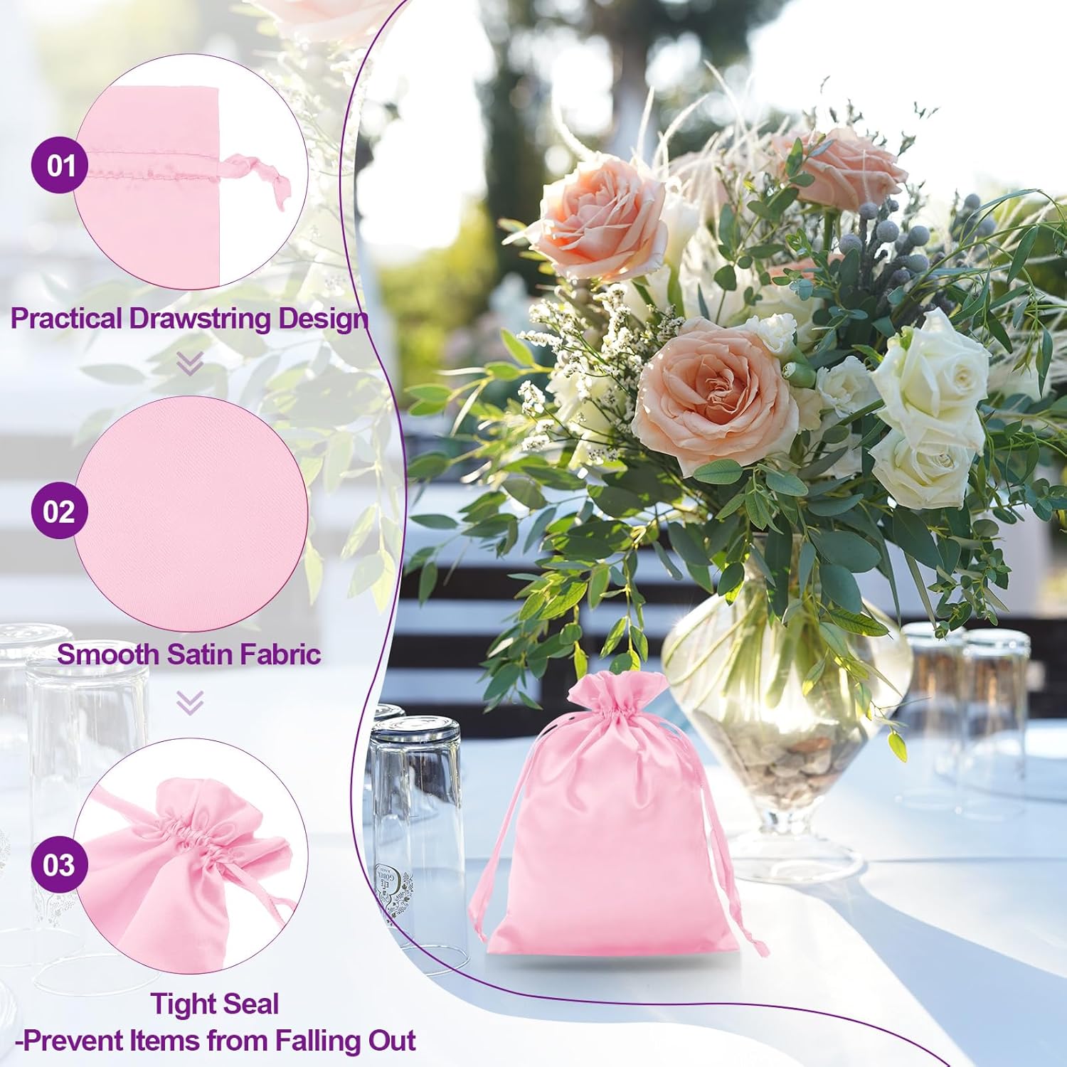 PATIKIL Satin Bags with Drawstring, 20 Pack 6 x 8 Inch Satin Wedding Favor Bags Mini Gift Packaging for Birthday Christmas Jewelry Party Storage, Pink - Image 3