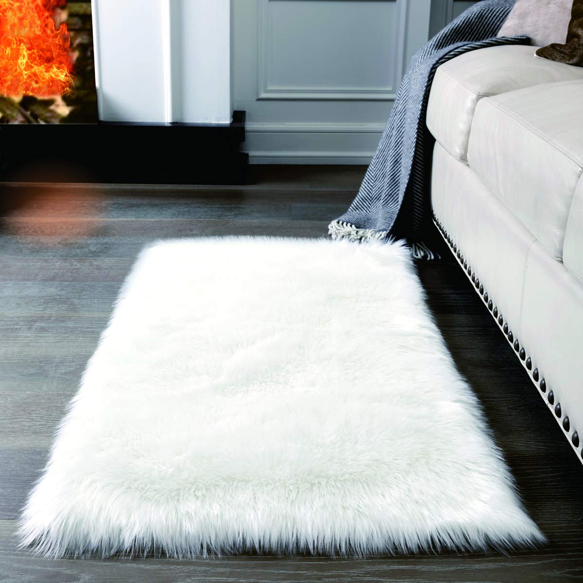Ciicool (2 1.2m Rectangle, White) - Super Soft White Fluffy Rug Faux Fur Area Rug, Fur Rugs for Bedroom, Fuzzy Carpet for Living Room, 0.6m x 1.2m,