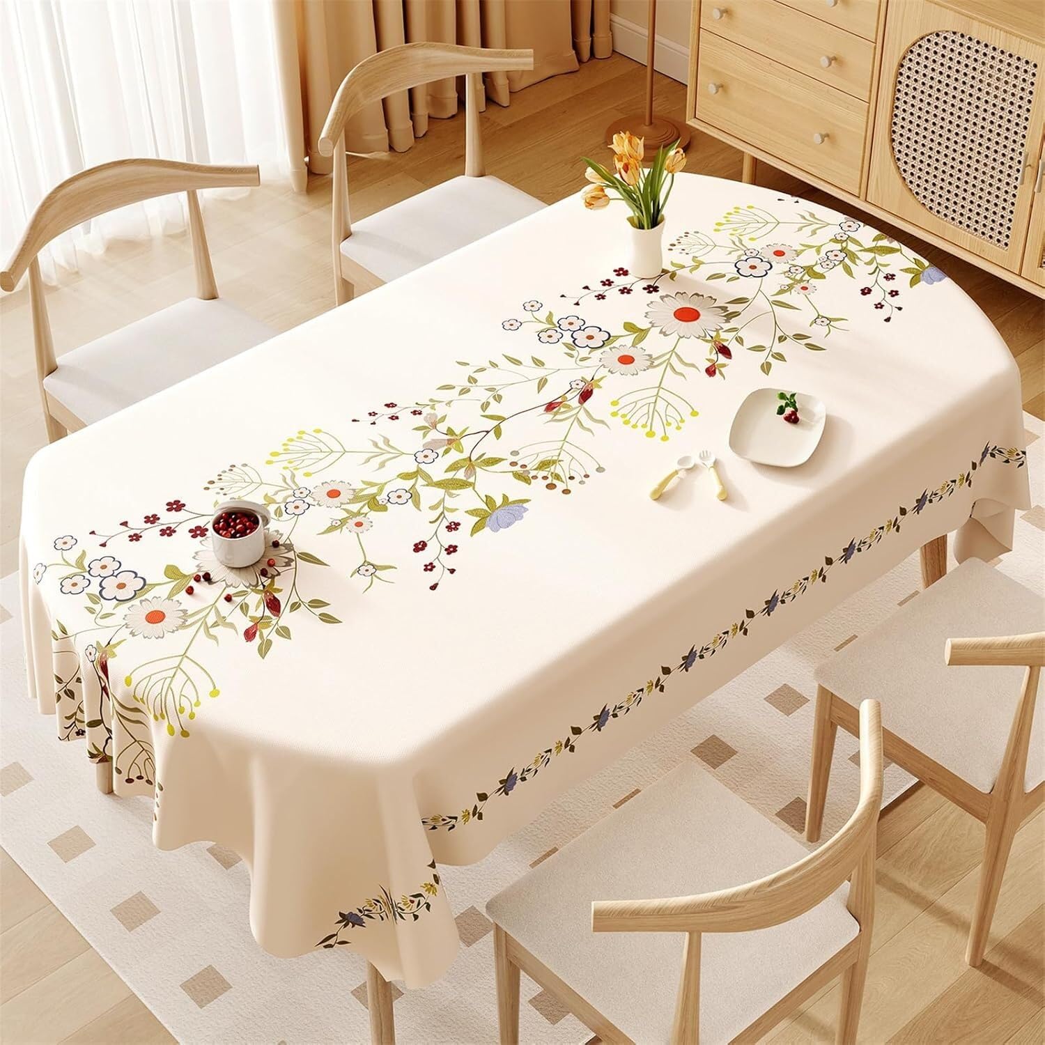 KIJyfgTR Floral-print Wipeable Tablecloth – Ideal For Outdoor Garden Parties And Festive Gatherings(Green Leaves,140x200cm)