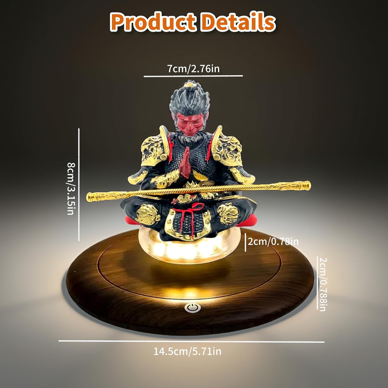 Levitating Display, Black Myth Magnetic Levitation Display 360° Floating Rotating Stand Figure with Touch Night Light, Levitating Desk Decor for Collectibles, Kids, Adults