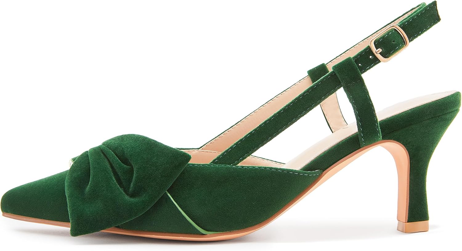 CAMSSOO Slingback Kitten Heels for Women Suede Bow Closed Pointed Toe Pumps Low Heel Dress Shoes Wedding Party Office - Image 7