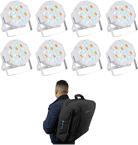 (8) Rockville RockPAR50 LED RGB Par Can DMX DJ Wash Up-Lights+Mochila