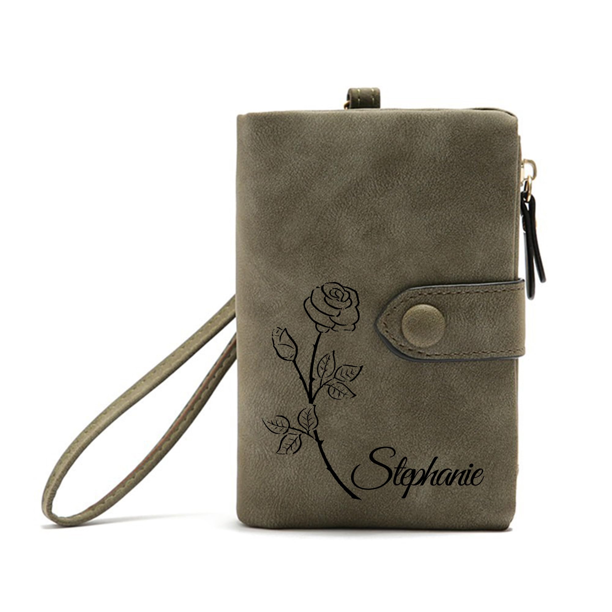 Personalized Wallet Custom Birth Flower & Name, Small Leather Wallet Coin Purse Card Holder for Women Teen Girls Customized Gifts for Birthday