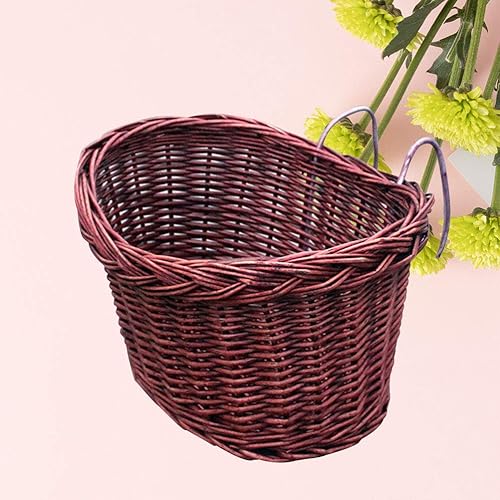 Miniatura 4 de LiOBO Cesta de mimbre desmontable para manillar delantero, cesta de mimbre para bicicleta, hecha a mano, de ratán natural, color marrón