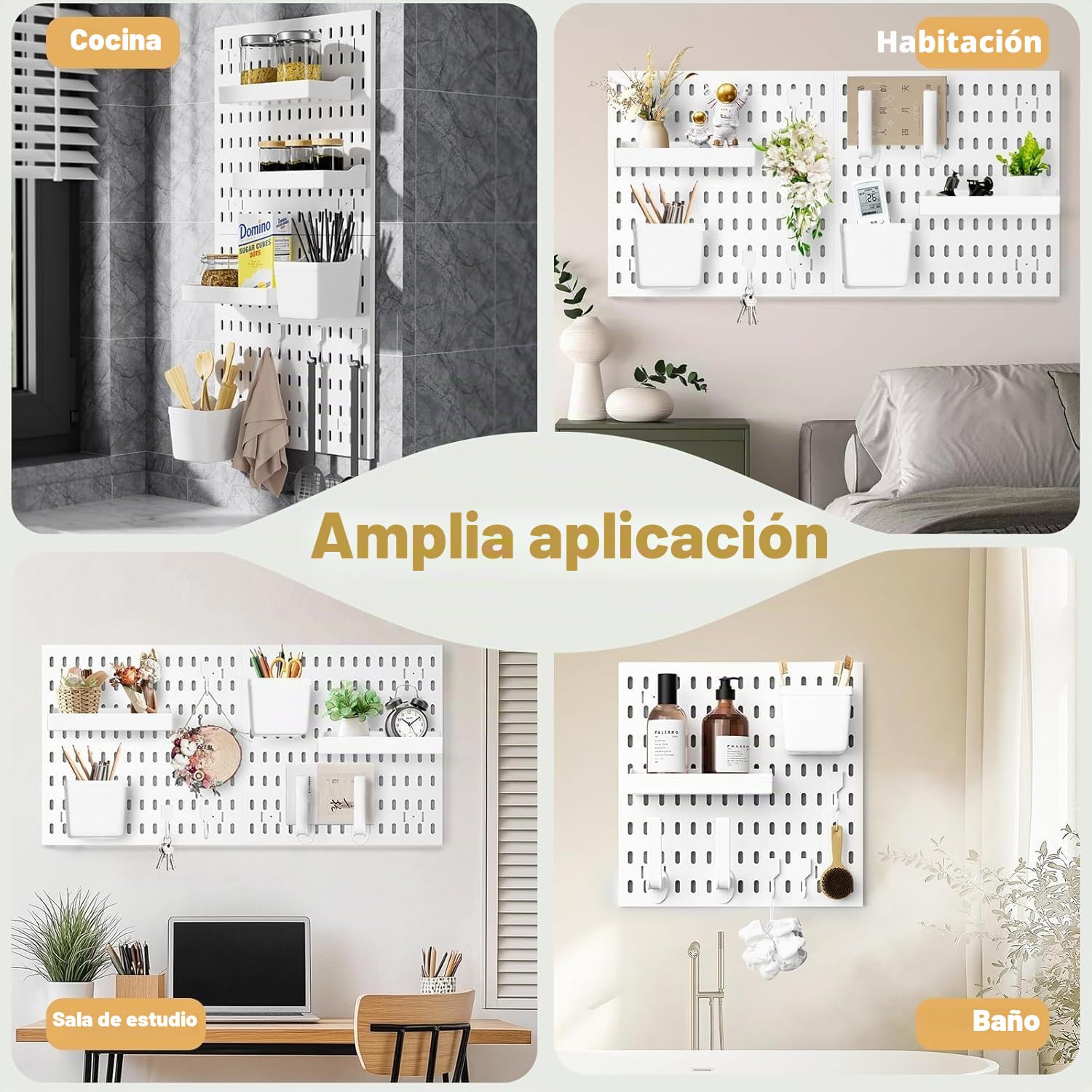 Kit de combinación de 4 piezas de tablero de clavijas, organizador de accesorios con contenedores, estantes y ganchos