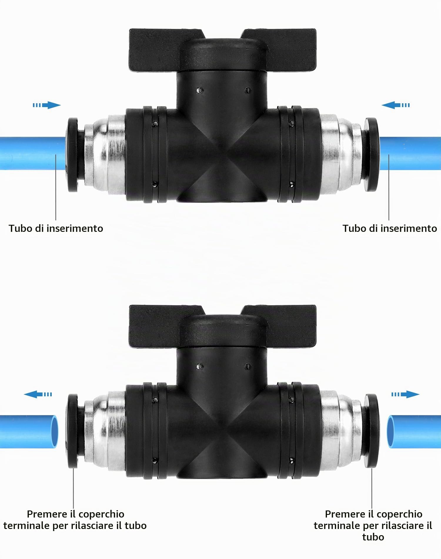 QWORK® 5 pezzi Connettore pneumatico valvola pneumatico, attacco rapido aria compressa per il collegamento rapido di tubi pneumatici (Ø8mm)