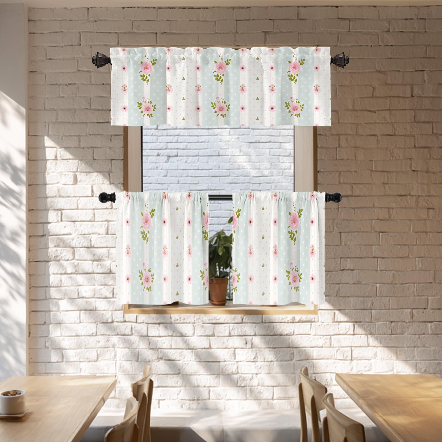 Amazon.com: Batmerry Shabby Chic Roses Tier Curtains, Vintage
