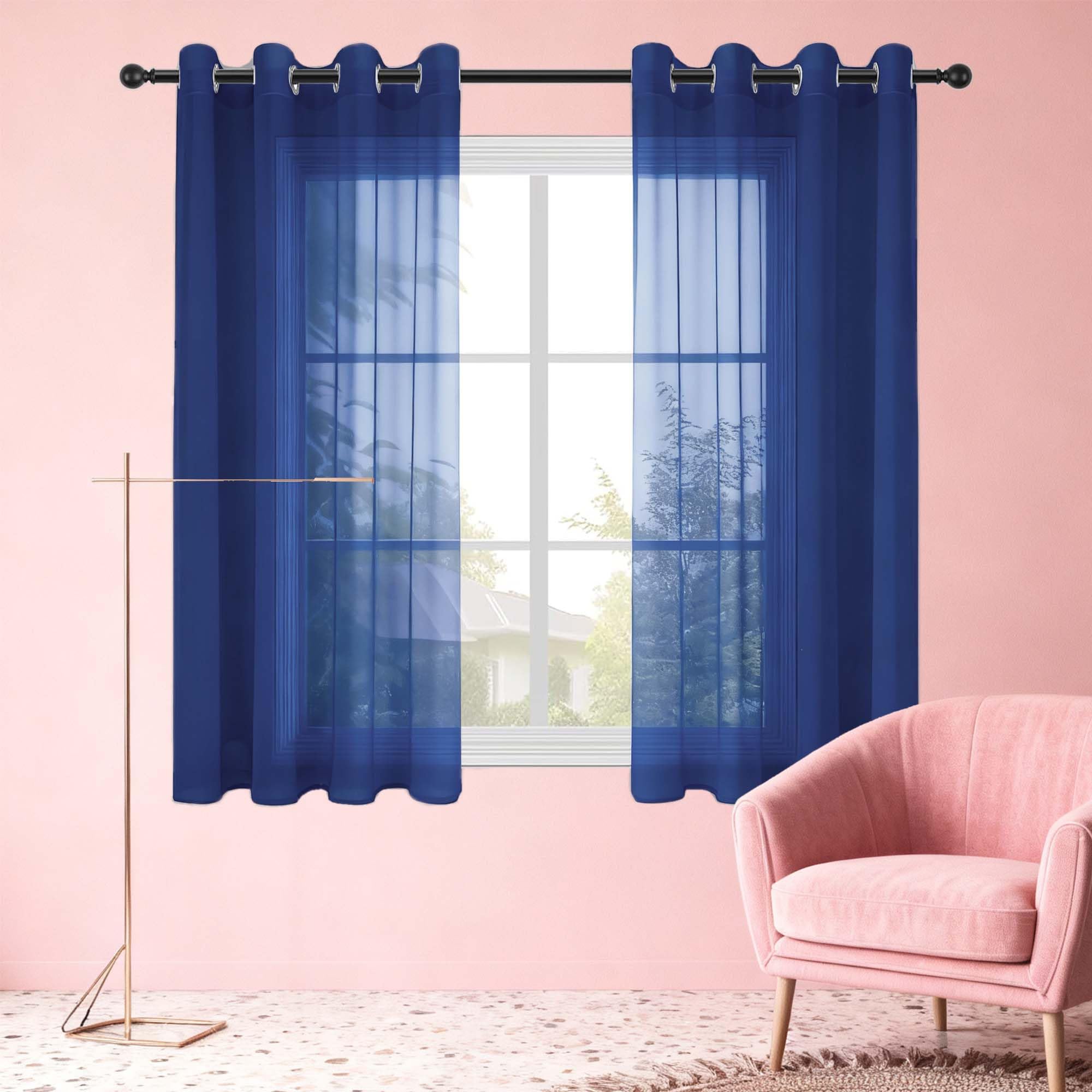Voilage 260x260 cm bleu foncé à oeillets pour salon et chambre