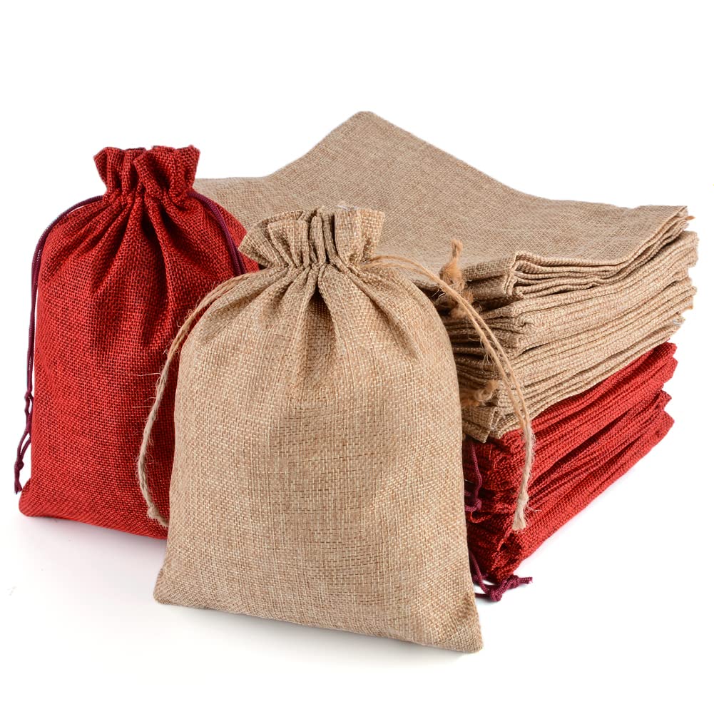 HOMIXES 50 sacchetti di iuta etnici con coulisse, sacchetti regalo riutilizzabili, per matrimoni, feste, Natale, fai da te (10 x 13 cm, giallo